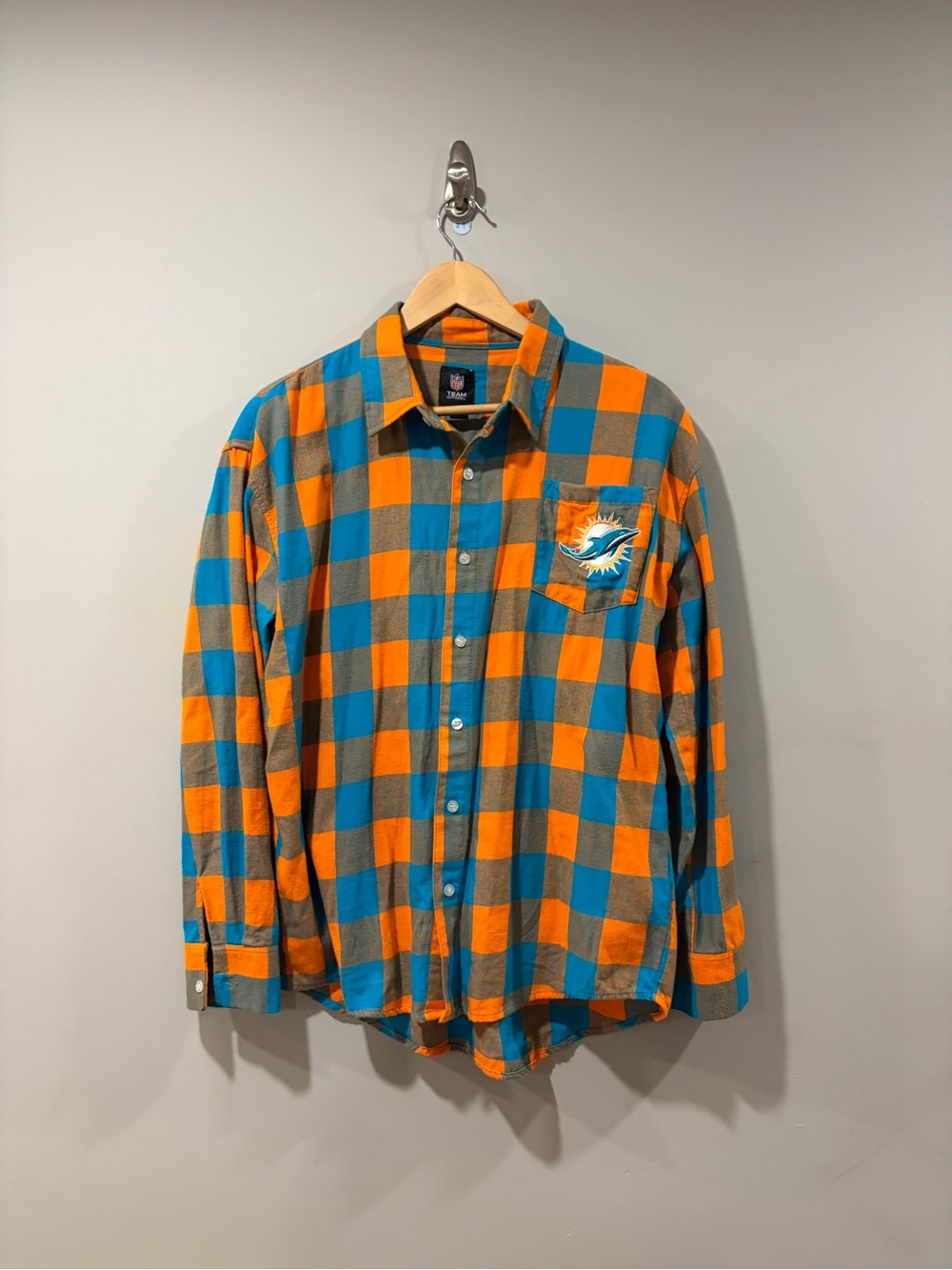 Miami Dolphins NFL Team Apparel Plaid Flannel Shirt Men’s Medium